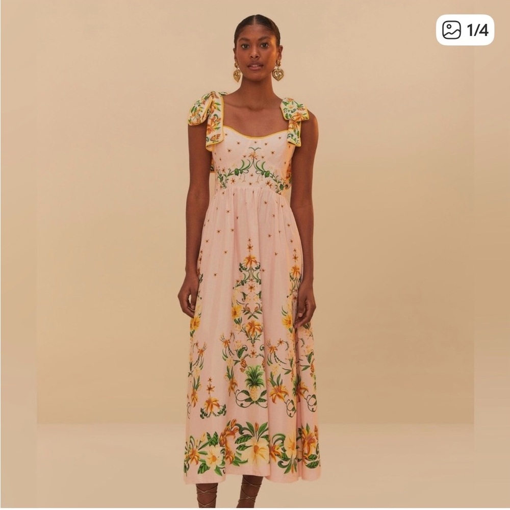 FARM Rio Yellow and Green Floral Midi Dress